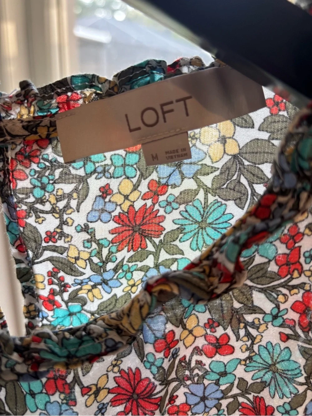 LOFT Multicolor Floral Ruffle-Trim Blouse
